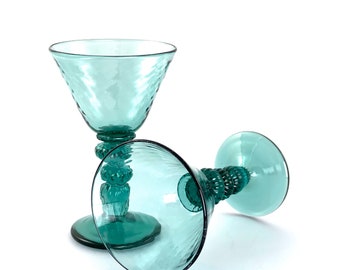 Lagoon Green/Blue Hand Blown Martini Glass Pair by Jonathan Winfisky