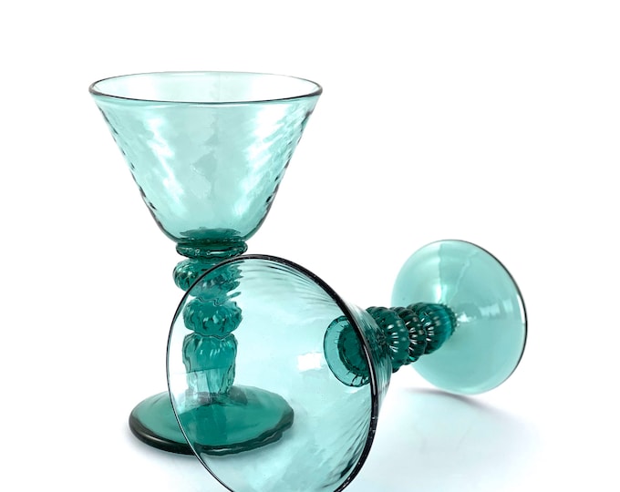 Lagoon Green/Blue Hand Blown Martini Glass Pair by Jonathan Winfisky