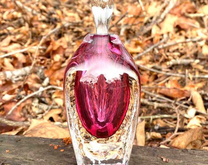 Hand Blown Glass Perfume Bottle - Ruby Red Cubic  by Jonathan Winfisky