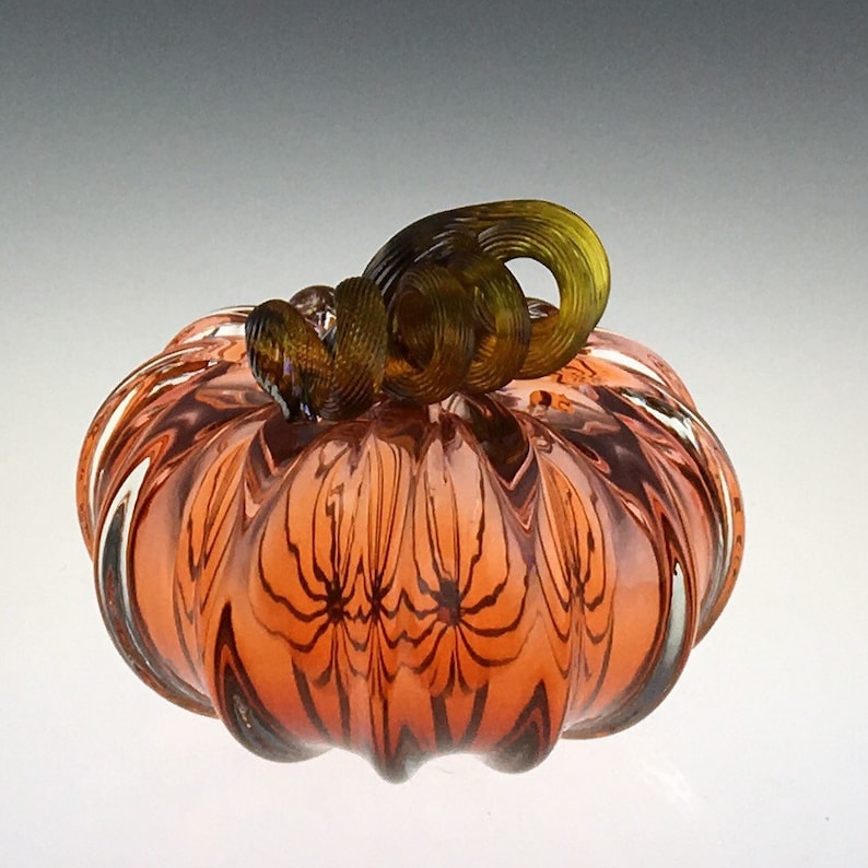 4 Glass Pumpkin by Jonathan Winfisky Transparent Aurora Hand Blown Glass afbeelding 5