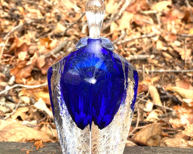 Hand Blown Glass Perfume Bottle - Cobalt Blue Cubic  by Jonathan Winfisky