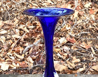 Hand Blown Glass Vase - Cobalt Blue Fluted Bud Vase by Jonathan Winfisky