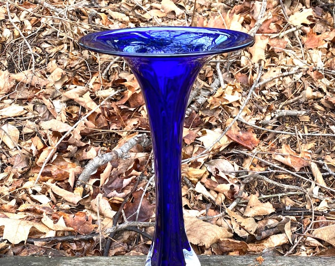 Hand Blown Glass Vase - Cobalt Blue Fluted Bud Vase by Jonathan Winfisky