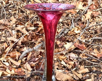 Hand Blown Glass Vase - Ruby Fluted Bud Vase by Jonathan Winfisky