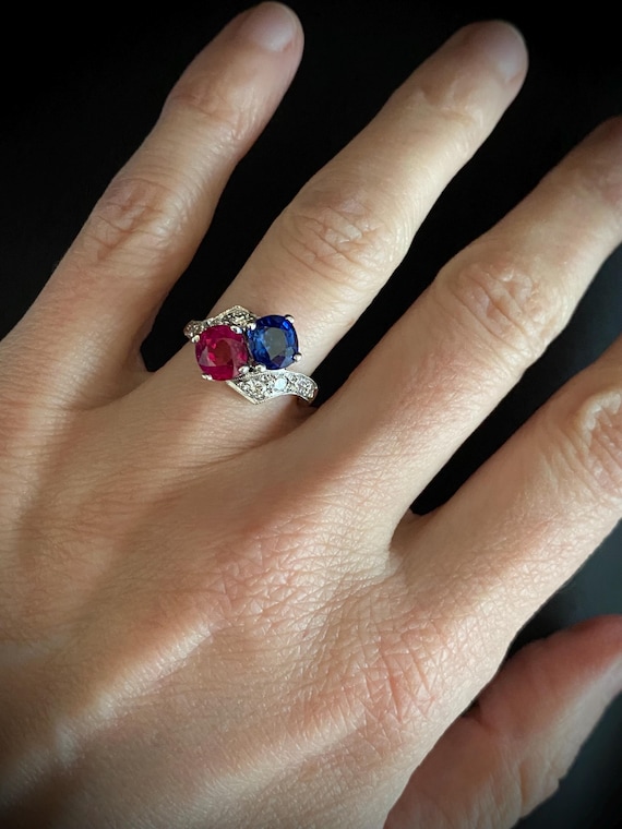 Antique Platinum Diamond Sapphire Ruby Engagement… - image 6