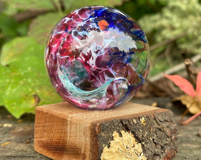 Glass Marble and Wood Stand by Jonathan Winfisky - Paperweight