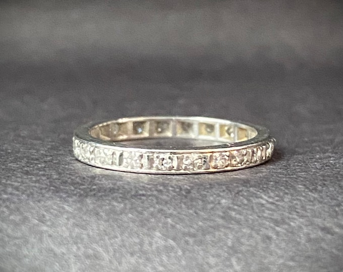 Antique Diamond Platinum Wedding Band - Engagement Ring - Eternity Band