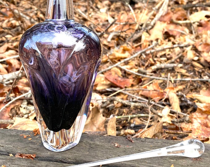 Hand Blown Glass Perfume Bottle - Dark Violet Overlay  by Jonathan Winfisky