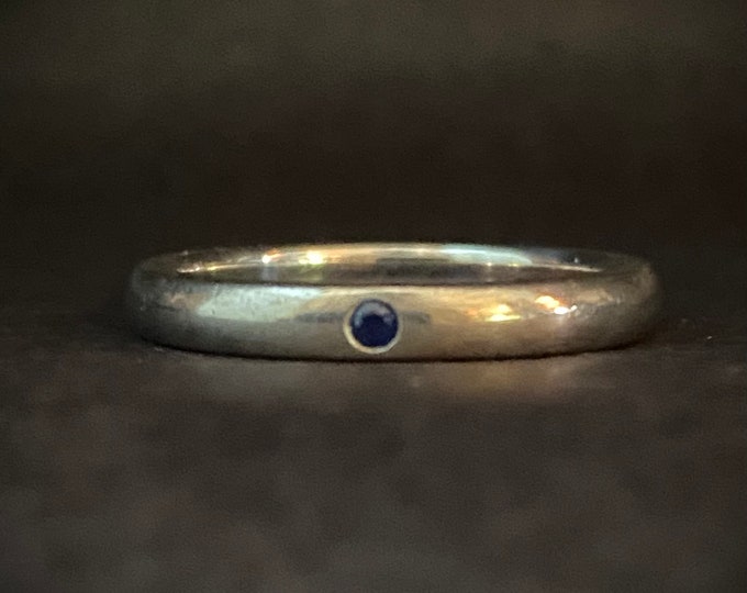 Vintage Blue Sapphire Tiffany and Co Sterling Silver Wedding Band