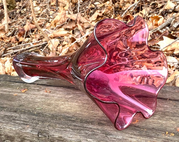 Hand Blown Glass Vase - Transparent Ruby Red Flower Top Bud Vase by Jonathan Winfisky