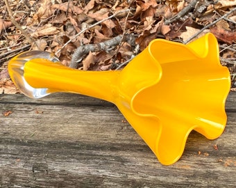 Hand Blown Glass Vase - Opaque Orange Flower Top Bud Vase by Jonathan Winfisky