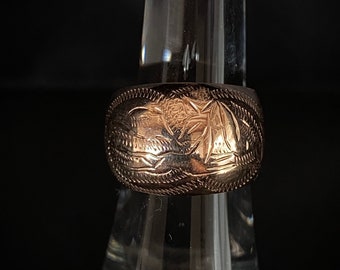 Wide Rose Gold Carved Band Size 4.75