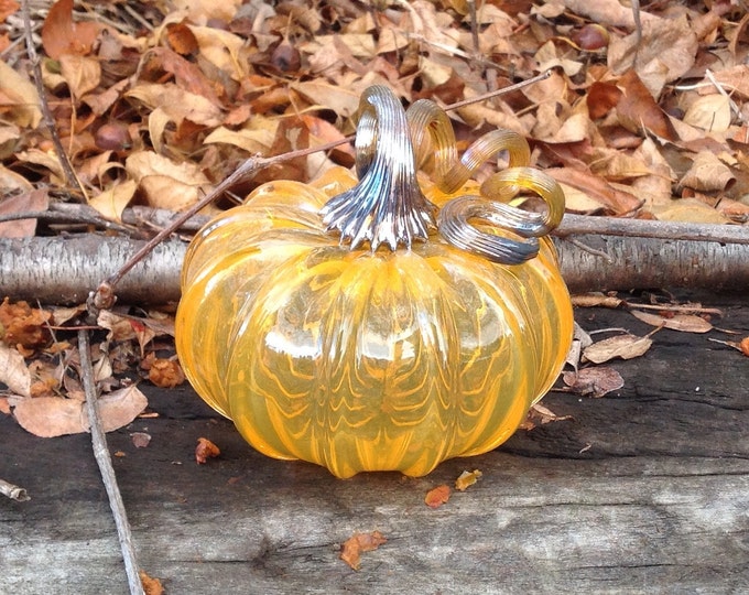 3.5" Glass Pumpkin by Jonathan Winfisky - Transparent Citrus Orange - Hand Blown Glass