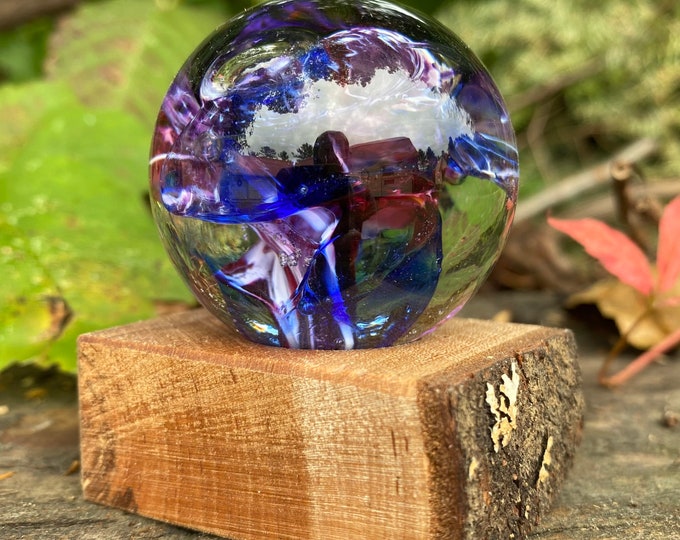 Glass Marble and Wood Stand by Jonathan Winfisky - Paperweight