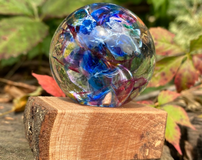 Glass Marble and Wood Stand by Jonathan Winfisky - Paperweight