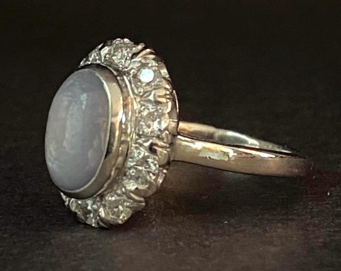 Beautiful Lavender Star Sapphire Diamond Engagement Ring - Halo Ring