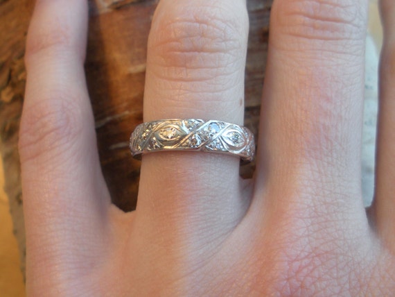 Diamond Platinum Wedding Band - Engagement Ring -… - image 2