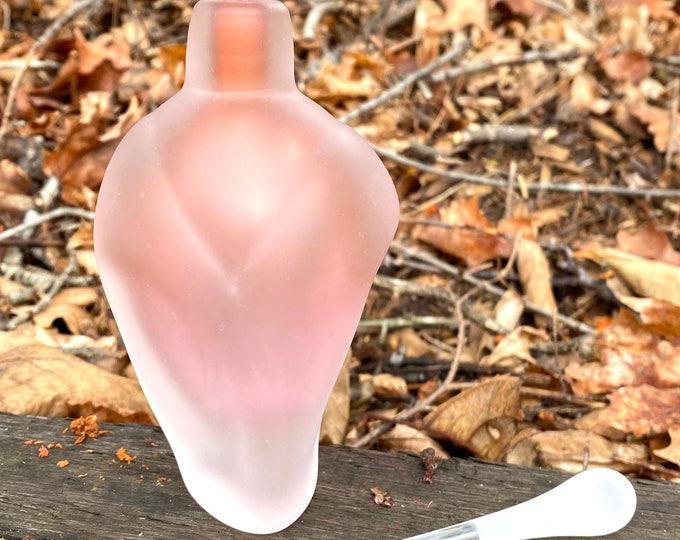 Hand Blown Glass Perfume Bottle - Sandblasted Pink Peach Overlay  by Jonathan Winfisky