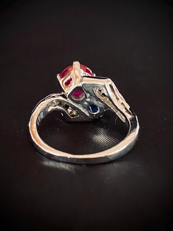 Antique Platinum Diamond Sapphire Ruby Engagement… - image 5