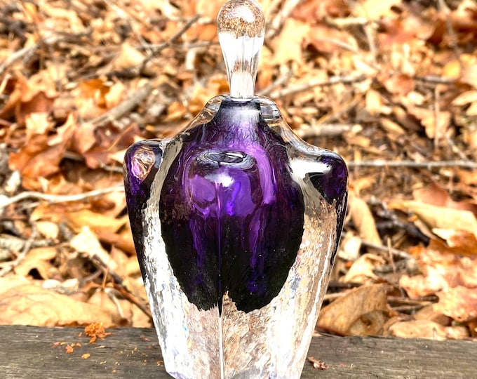 Hand Blown Glass Perfume Bottle - Amethyst Cubic  by Jonathan Winfisky