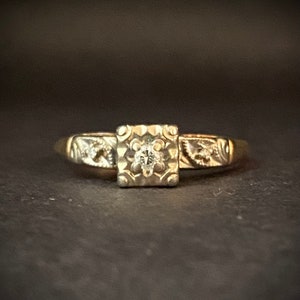 Classic Diamond Engagement Ring - Three Stone Ring - 14k White and Yellow Gold Ring