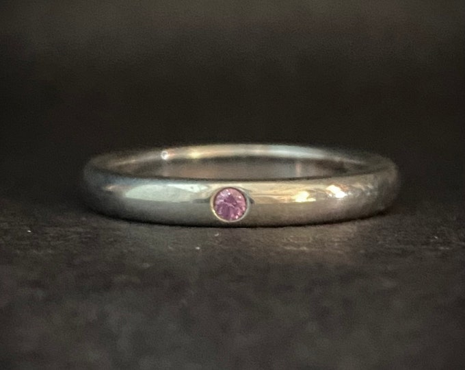 Vintage Pink Sapphire Tiffany and Co Sterling Silver Wedding Band