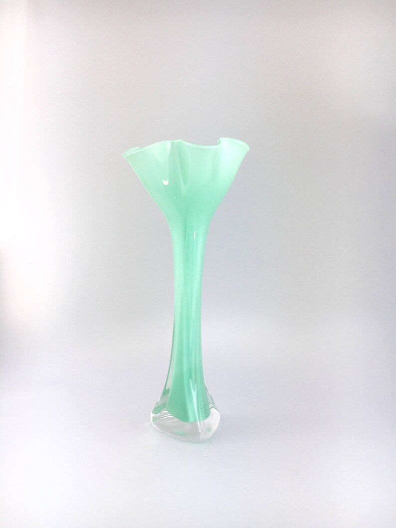 Hand Blown Glass Vase Opaque Mint Green Flower Top Bud Vase Etsy
