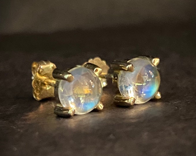 Yellow Gold Moonstone Stud Earrings 14k