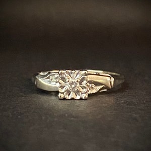 Milgrain Detail Diamond Engagement Ring - Three Stone Ring - 14k White Gold Ring