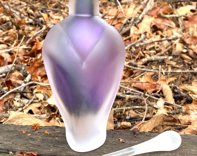 Hand Blown Glass Perfume Bottle - Sandblasted Purple Amethyst Overlay  by Jonathan Winfisky