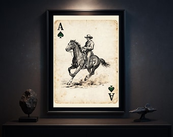 Póster de naipes de vaquero vintage con as de espadas del oeste, impresión artística de pared