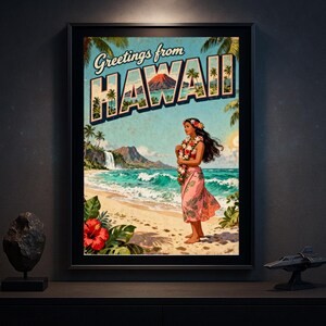 ハワイ旅行ポスター – ヴィンテージスタイルの太平洋諸島ビーチアート