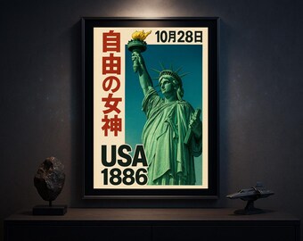 Statue of Liberty USA Poster Vintage American Art Japanese Style Wall Decor