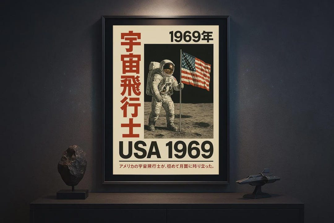 Apollo 1969 Moon Landing Poster Vintage NASA Space Art Japanese Style ...
