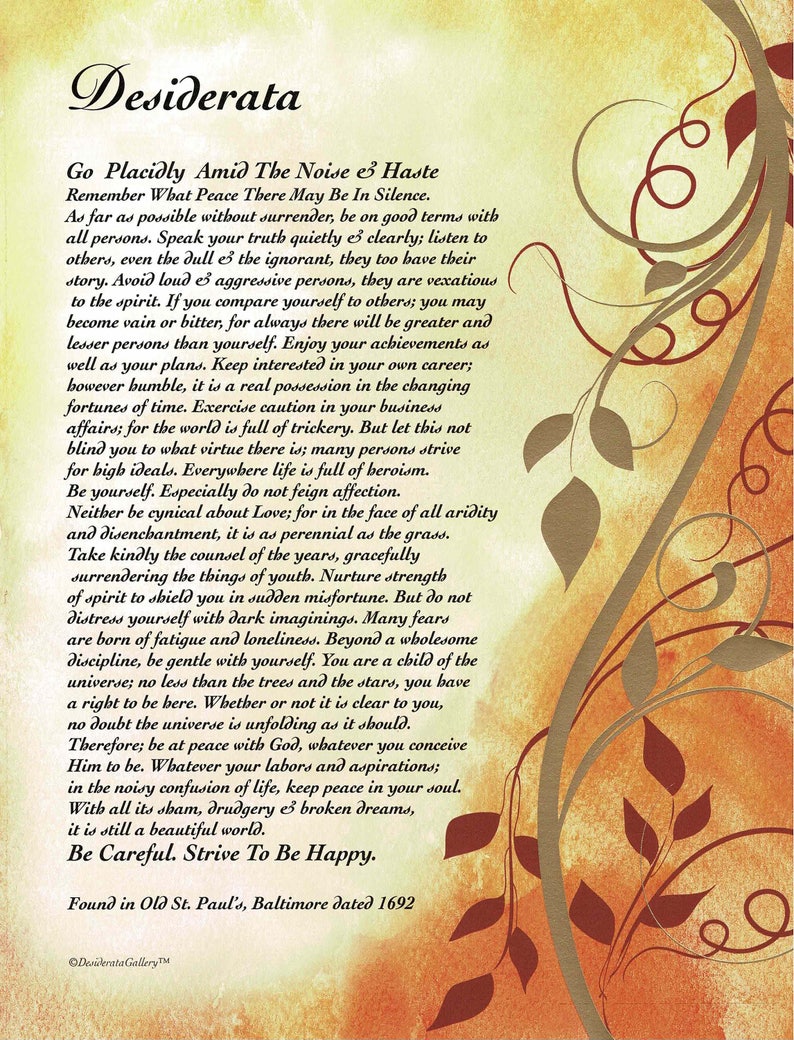 Desiderata poema arte impresión con oro láminas decorativas | Etsy