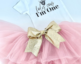Holy Cow I'm One Birthday Outfit: Pink Tutu, Custom First Birthday