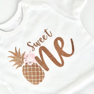 Pineapple Birthday Bodysuit and Blush Pink tutu, Gold Pineapple themed first birthday, toddler birthday, pineapple birthday, tropical image 3