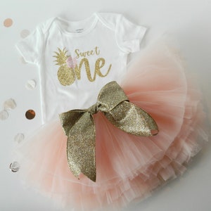 Pineapple Birthday Bodysuit and Blush Pink tutu, Gold Pineapple themed first birthday, toddler birthday, pineapple birthday, tropical image 5