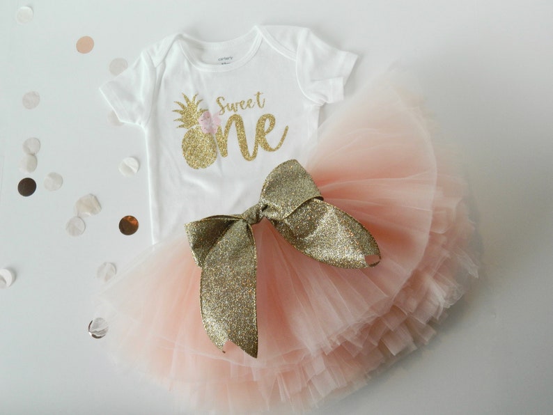 Pineapple Birthday Bodysuit and Blush Pink tutu, Gold Pineapple themed first birthday, toddler birthday, pineapple birthday, tropical image 5