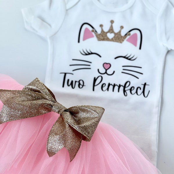 Two Purrrfect Birthday Outfit, Kitty Birthday outfit, Cat birthday outfit, Second birthday outfit, custom birthday outfit, pink gold tutu