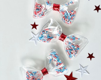 Red White Blue Shaker Hair Bow: 4th of July Confetti Bow