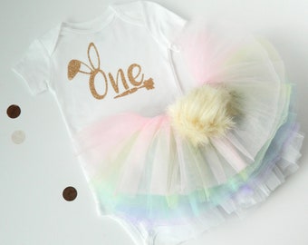 Bunny First Birthday Outfit: "Some Bunny is One" Bodysuit & Tutu