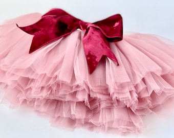 Mauve Pink tutu with removable red velvet bow, Custom birthday tutu, Christmas tutu, pink tutu, Mauve pink tutu, first birthday tutu, tutu