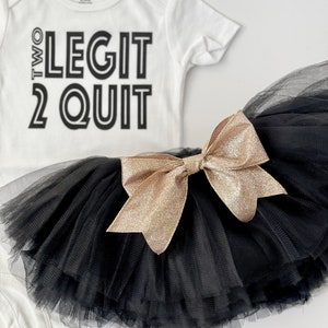 Two Legit 2nd Birthday Outfit: Black Tutu & Gold Bow