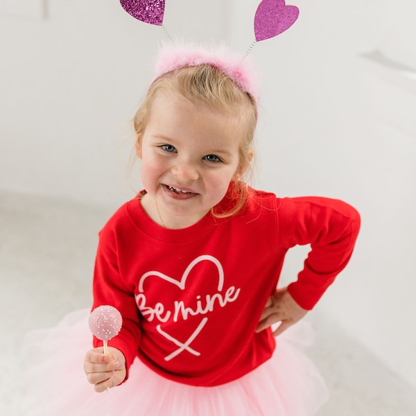 Pink and Red Valentines Be Mine Outfit, Be Mine Sweatshirt, Light Pink tutu, Toddler Valentines outfit, Girly Valentines Outfit, Be Mine