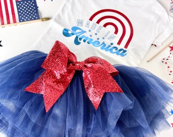 Gonna Tutù 4 Luglio Per Ragazze – Rosso Bianco Blu Con Bandiera USA, Taglia Unica 3-10 Anni