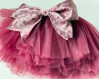 Wine Red Tutu with Velvet Bow: Toddler & Girl Holiday Outfit