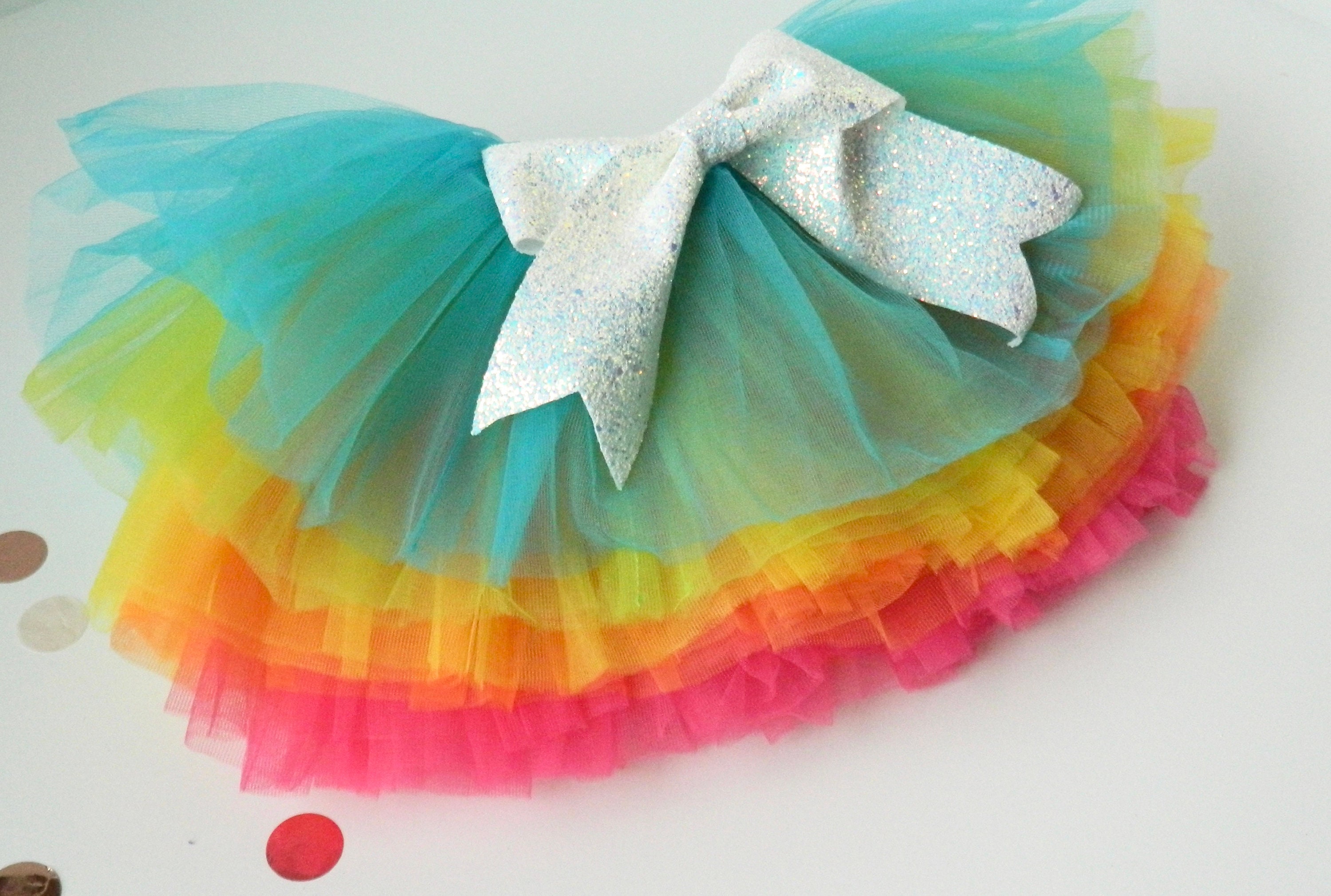 Bright Rainbow Full Tutu With Removable White Glittery Bow | Etsy