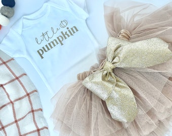 Little Pumpkin Tutu Outfit: Fall Toddler Bodysuit, Brown Tulle Skirt