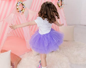 Falda tutú de tul color lavanda para niñas pequeñas/niñas, ideal para cumpleaños, baile y disfraces (9 meses-9 años)